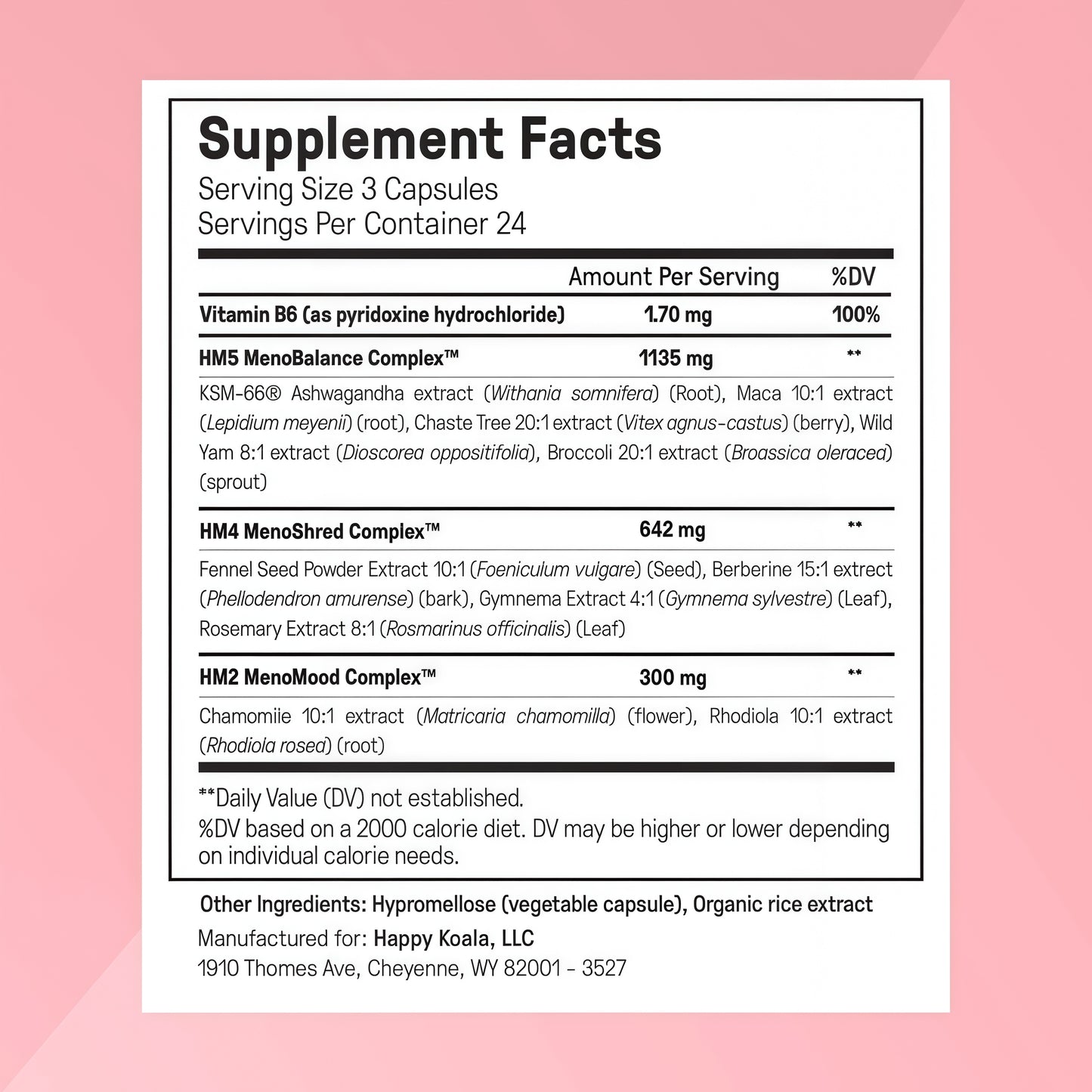 Happy Mammoth **Not Available Hormone Harmony Natural Hormonal Support for Women, Relief for Menopause, Perimenopause, Healthy Hormonal Balance, Hot Flashes. 72 Capsules.
