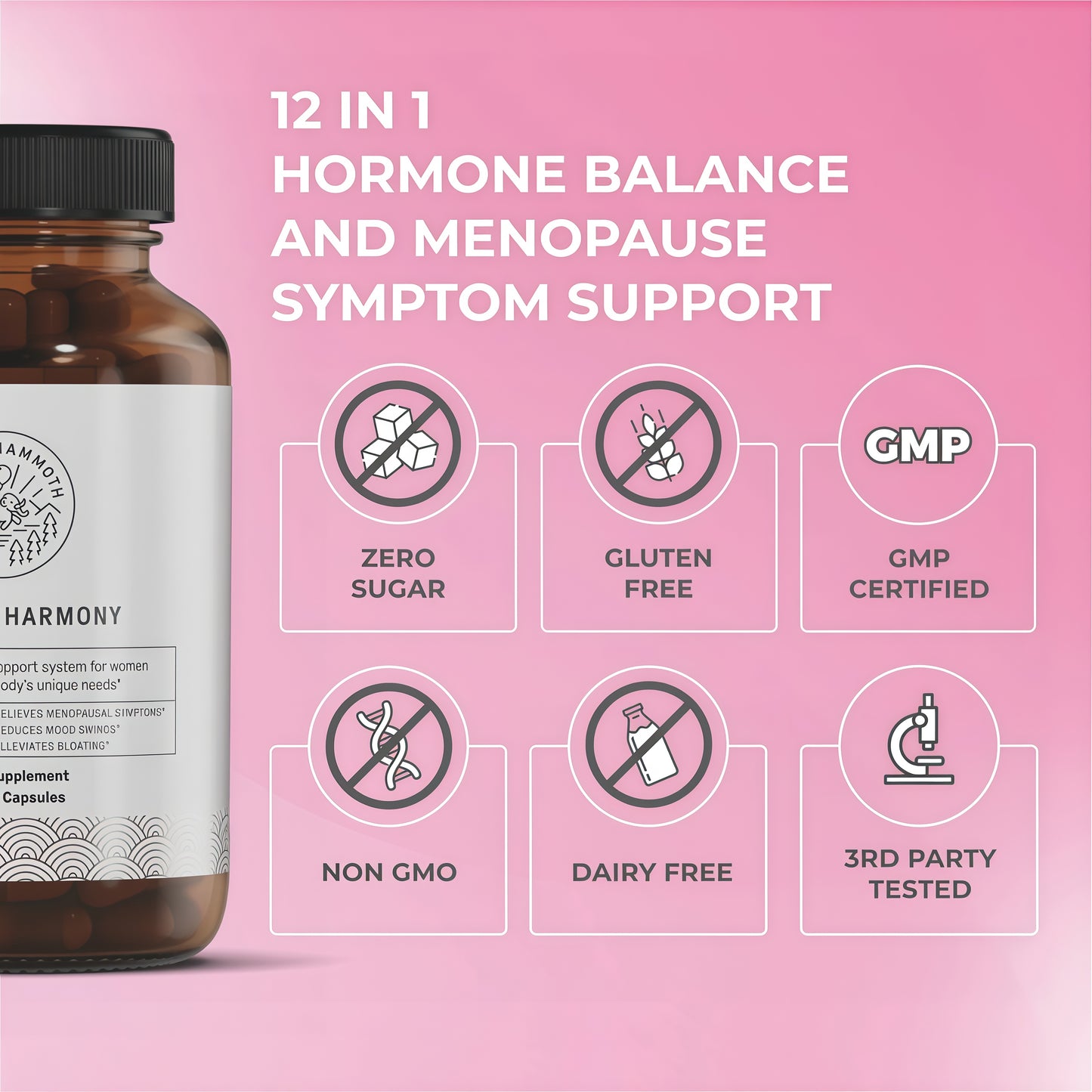 Happy Mammoth **Not Available Hormone Harmony Natural Hormonal Support for Women, Relief for Menopause, Perimenopause, Healthy Hormonal Balance, Hot Flashes. 72 Capsules.